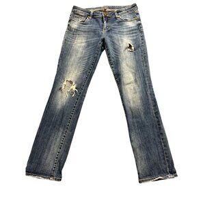 Kut from Kloth Straight Leg Jeans Slim Fit Distressed Stone Wash Blue Size 6